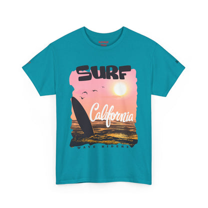 California Surf Unisex Heavy Cotton Tee, Summer Vibes T-Shirt, Beach Life Shirt, Surfing Gift, Vacation Wear, Casual Apparel