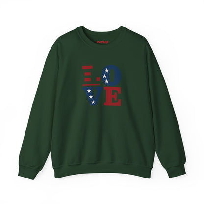 Patriotic Love Sweatshirt | Unisex Crewneck, Cozy Top for Celebrations, Gifts, Independence Day, Casual Style, Everyday Comfort