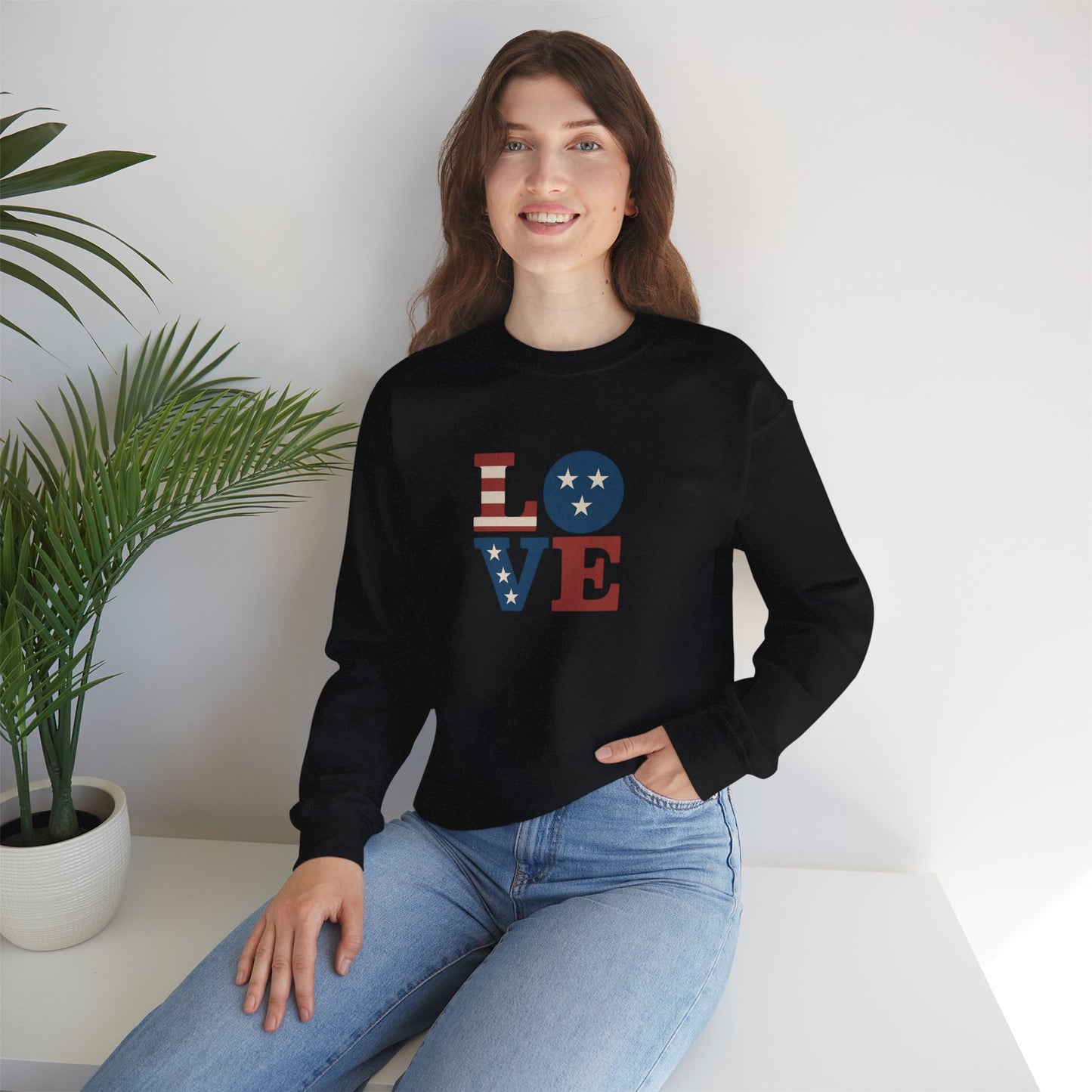 Patriotic Love Sweatshirt | Unisex Crewneck, Cozy Top for Celebrations, Gifts, Independence Day, Casual Style, Everyday Comfort