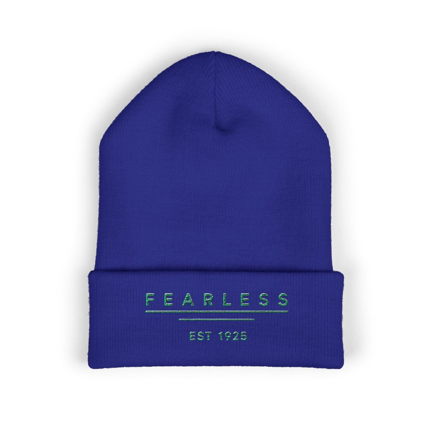 Fearless Embroidered Cuffed Beanie — Minimal Vintage 'EST 1925' Knit Hat