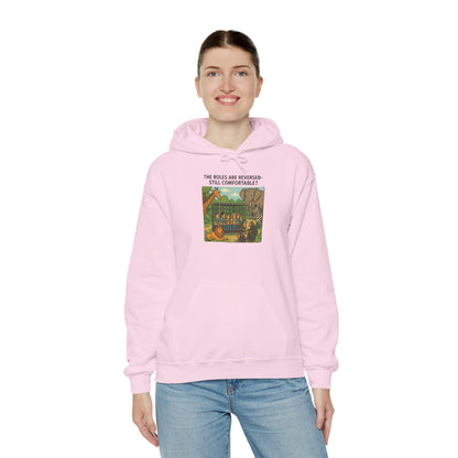 The Roles are Reversed- Are You Comfortable-Comfy Graphic Hoodie for Cozy Days, Unisex Heavy Blend Sweatshirt with Quirky Art, Perfect for Fall, Winter, Gifting, Casual Wear