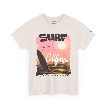 California Surf Unisex Heavy Cotton Tee, Summer Vibes T-Shirt, Beach Life Shirt, Surfing Gift, Vacation Wear, Casual Apparel