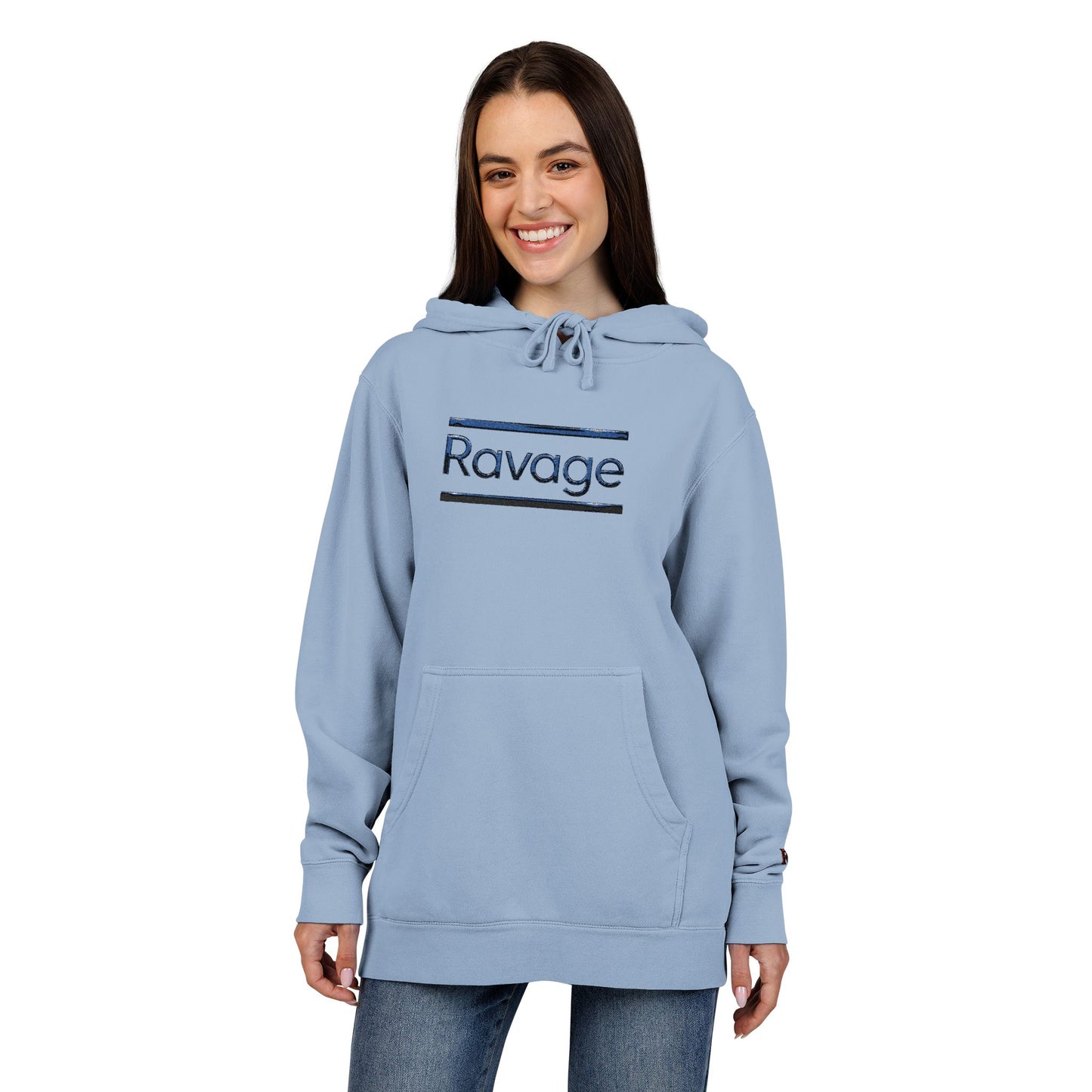 Embroided Ravage Distressed Logo Pigment-Dyed Hoodie — Black Vintage Wash