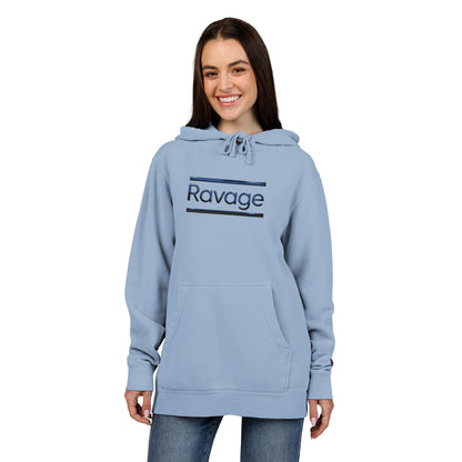 Embroided Ravage Distressed Logo Pigment-Dyed Hoodie — Black Vintage Wash
