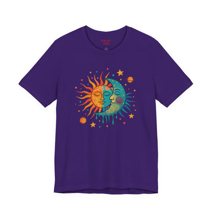 Sun & Moon Boho Graphic Tee — Celestial Retro Sunface T-Shirt