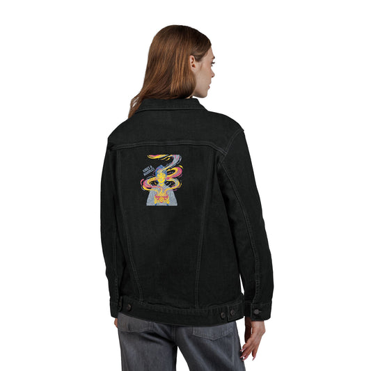 VIBES AND NOODLES Embroidered Unisex Denim Jacket | Trendy & Versatile Fashion Staple, Perfect for Casual Outings, Festivals, and Everyday Wear