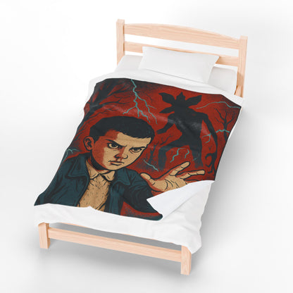 Stranger Vibes Velveteen Plush Blanket, Cozy Throw for Movie Nights, Halloween Decor, Gifts for Fans, Retro Home Decor, Soft and Warm