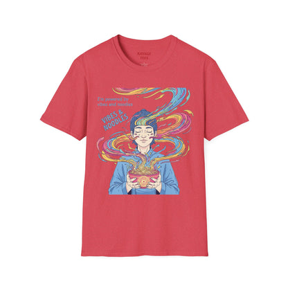 Vibes and Noodles Graphic Tee – Unisex Softstyle T-Shirt, Fun Quirky Apparel, Gift for Food Lovers, Casual Everyday Wear