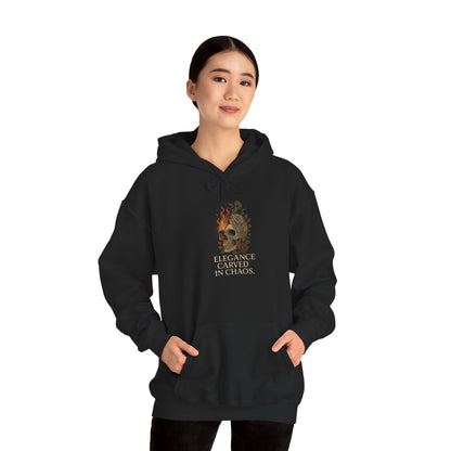 ELEGEANCE CARVED IN CHAOS Graphic Hoodie – Unisex Pullover Sweatshirt for Nature Lovers | Cozy Streetwear for Spring, Casual Wear & Eco-Friendly Gifts