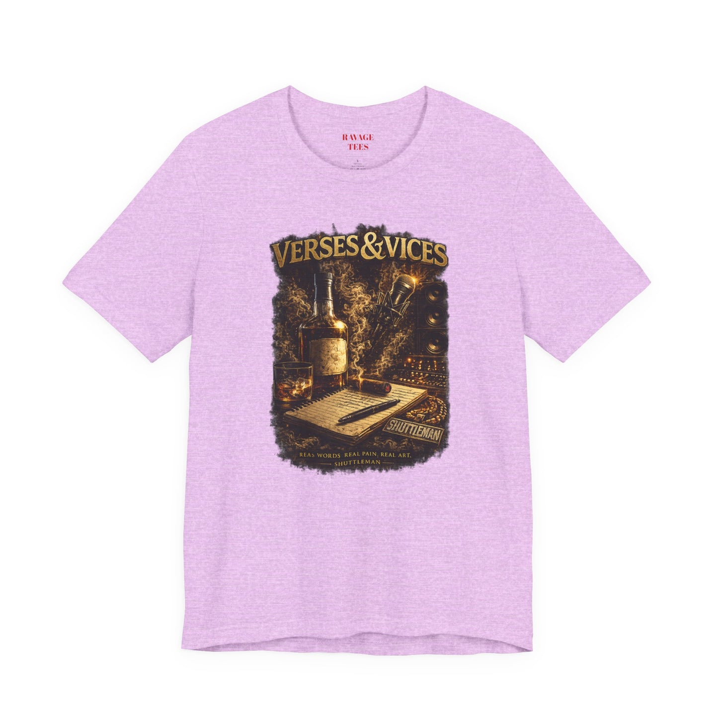 Verses & Vices Tee — Vintage Whiskey & Notebook Graphic T-Shirt