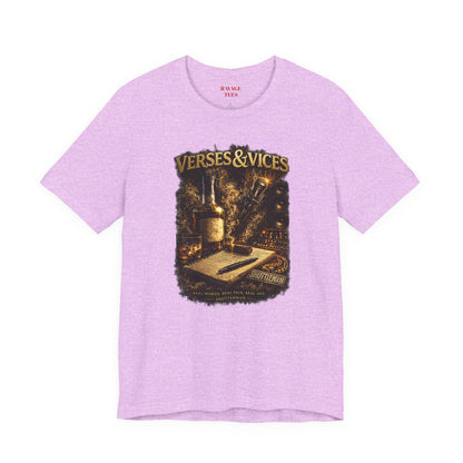 Verses & Vices Tee — Vintage Whiskey & Notebook Graphic T-Shirt