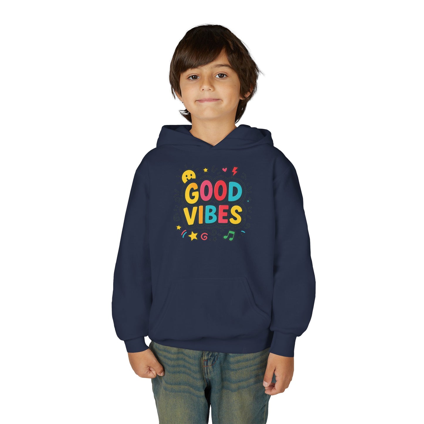 Kids Good Vibes Hoodie – Fun Graphic Sweatshirt with Positive Message, Cozy Casual Outfit, Birthday Gift for Children