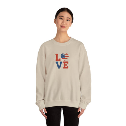 Patriotic Love Sweatshirt | Unisex Crewneck, Cozy Top for Celebrations, Gifts, Independence Day, Casual Style, Everyday Comfort