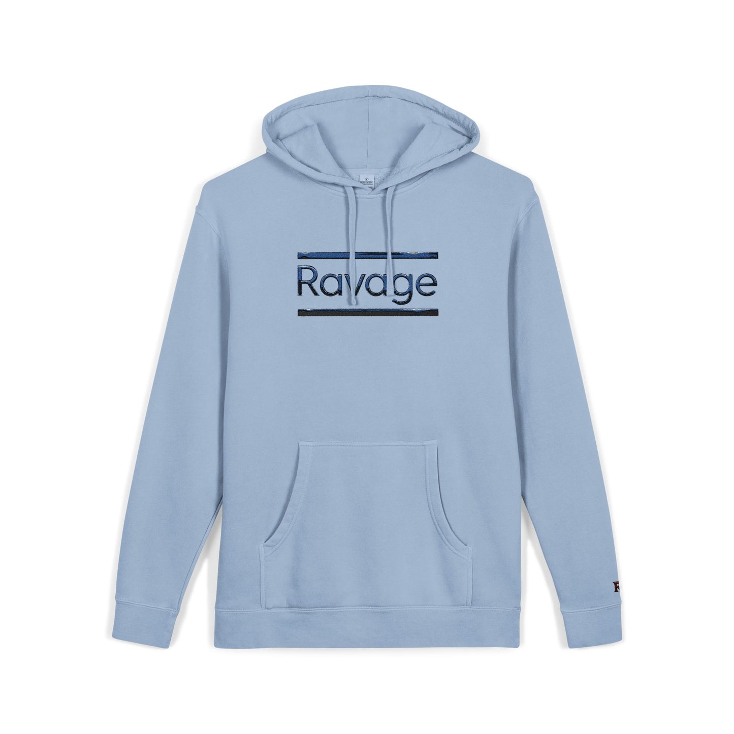 Embroided Ravage Distressed Logo Pigment-Dyed Hoodie — Black Vintage Wash