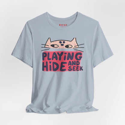 Playing Hide and Seek Cat T-Shirt — Cute Graphic Tee for Cat Lovers