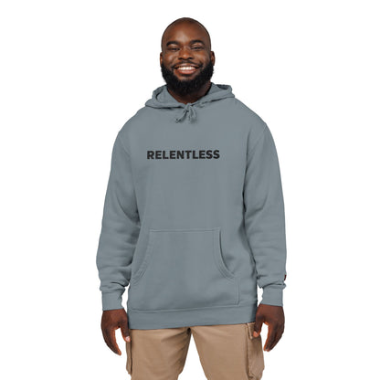Relentless Hoodie — Embroidered Pigment-Dyed Olive Motivational Pullover