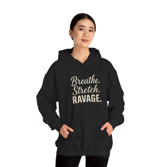 RAVAGE-Mindful Motivation Hooded Sweatshirt, Cozy Pullover, Fitness Apparel, Yoga Gear, Gift for Athletes, Relaxation Wear