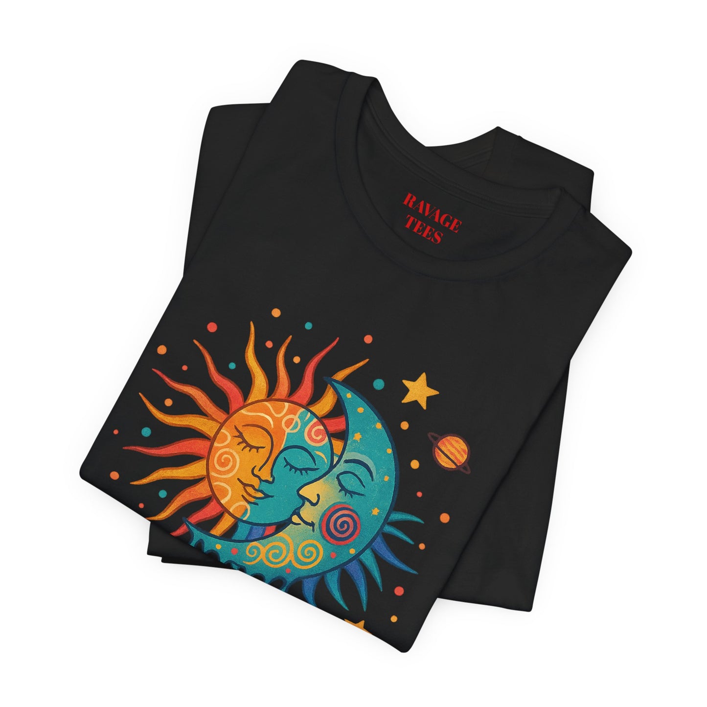 Sun & Moon Boho Graphic Tee — Celestial Retro Sunface T-Shirt