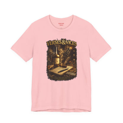 Verses & Vices Tee — Vintage Whiskey & Notebook Graphic T-Shirt