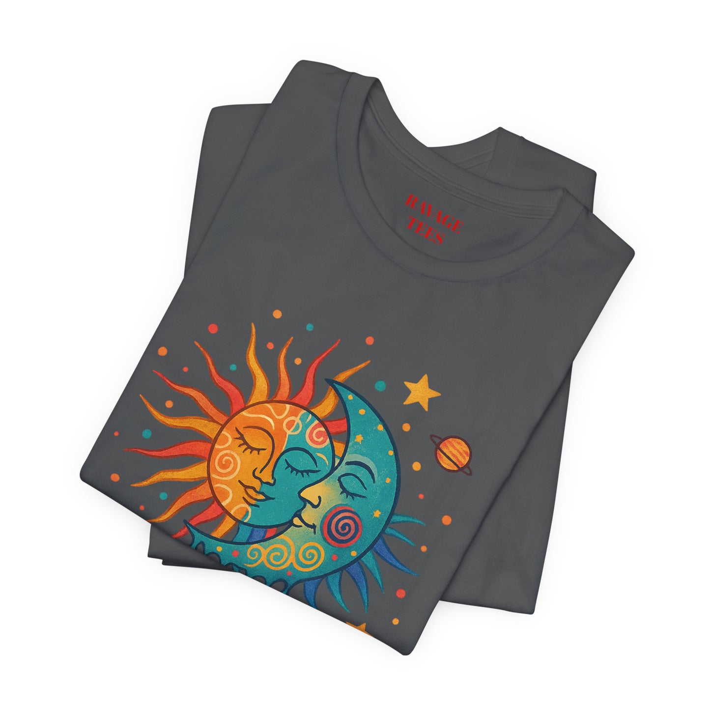 Sun & Moon Boho Graphic Tee — Celestial Retro Sunface T-Shirt