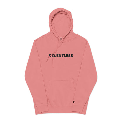 Relentless Hoodie — Embroidered Pigment-Dyed Olive Motivational Pullover