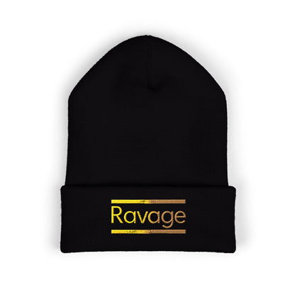 Ravage Embroidered Cuffed Beanie | Gold Logo Knit Hat