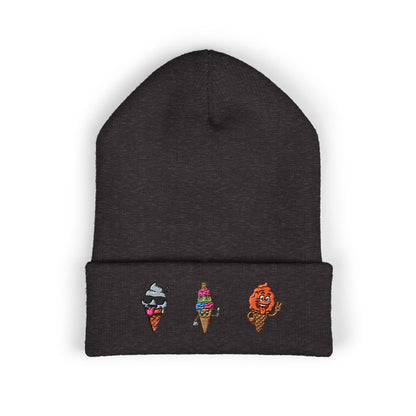 Ice Cream Cuffed Beanie with Fun Embroidery