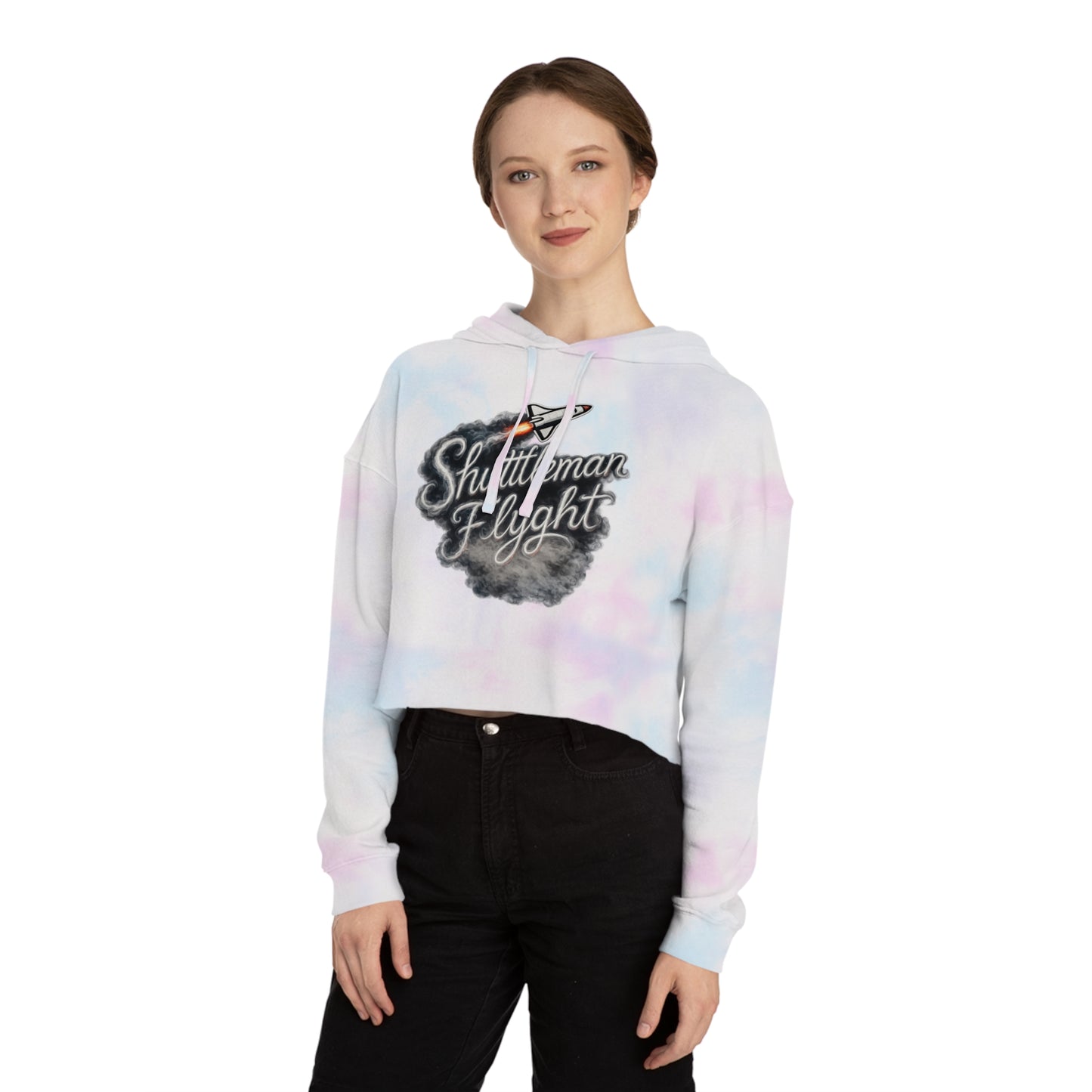 Cropped Hoodie - "Shuttleman Flight" Rocket Graphic