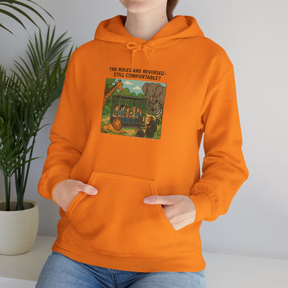 The Roles are Reversed- Are You Comfortable-Comfy Graphic Hoodie for Cozy Days, Unisex Heavy Blend Sweatshirt with Quirky Art, Perfect for Fall, Winter, Gifting, Casual Wear
