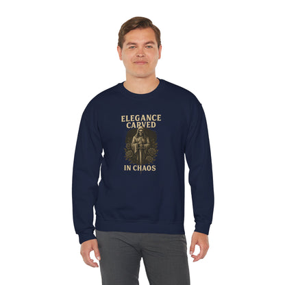 ELEGANCE CARVED IN CHAOS  Unisex Crewneck Sweatshirt – Heavy Blend Pullover for Casual Wear | Cozy Streetwear Gift for Her, Feminist Fashion Statement