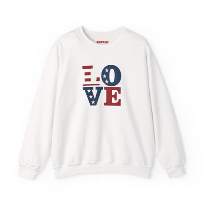Patriotic Love Sweatshirt | Unisex Crewneck, Cozy Top for Celebrations, Gifts, Independence Day, Casual Style, Everyday Comfort