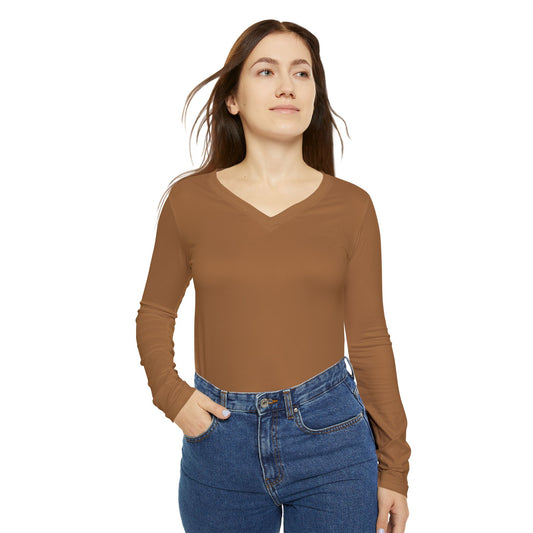 Caramel V-Neck Shirt | Women’s Long Sleeve Casual Top