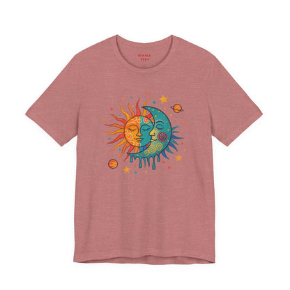 Sun & Moon Boho Graphic Tee — Celestial Retro Sunface T-Shirt