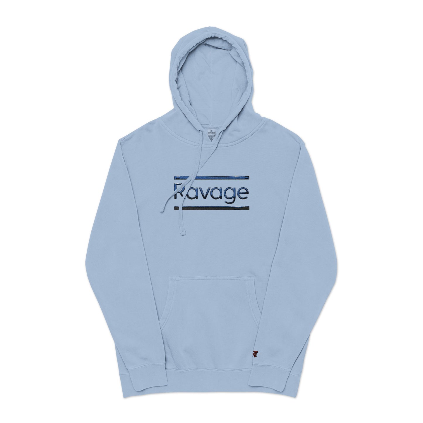 Embroided Ravage Distressed Logo Pigment-Dyed Hoodie — Black Vintage Wash
