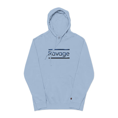 Embroided Ravage Distressed Logo Pigment-Dyed Hoodie — Black Vintage Wash