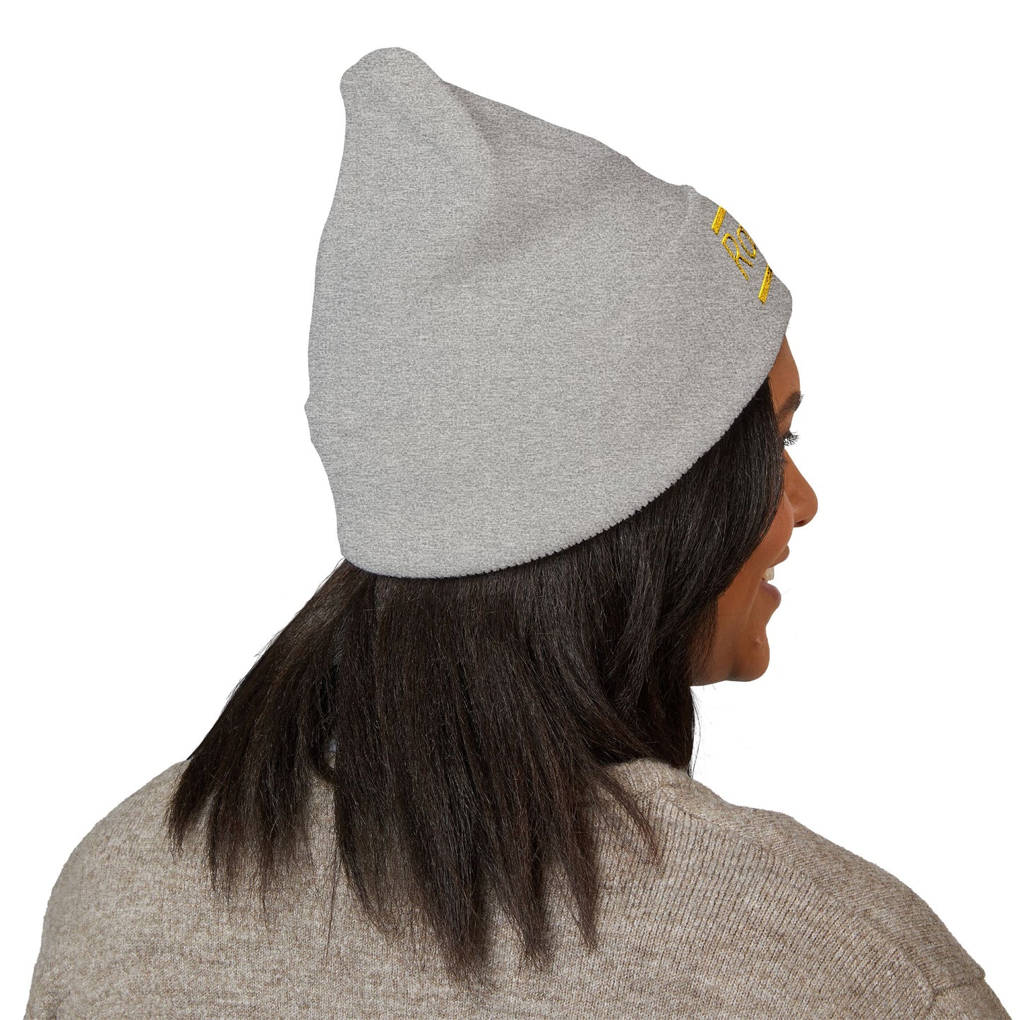 Ravage Embroidered Cuffed Beanie | Gold Logo Knit Hat