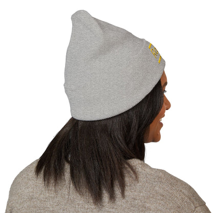Ravage Embroidered Cuffed Beanie | Gold Logo Knit Hat