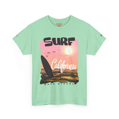 California Surf Unisex Heavy Cotton Tee, Summer Vibes T-Shirt, Beach Life Shirt, Surfing Gift, Vacation Wear, Casual Apparel