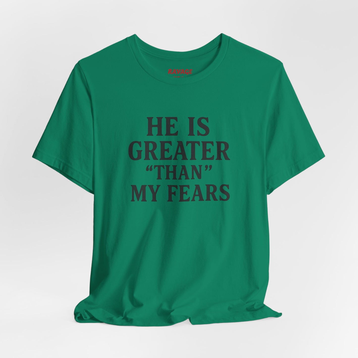"He Is Greater Than My Fears" Christian Faith Cross T-Shirt