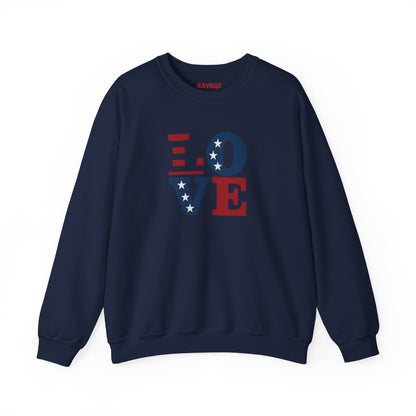 Patriotic Love Sweatshirt | Unisex Crewneck, Cozy Top for Celebrations, Gifts, Independence Day, Casual Style, Everyday Comfort