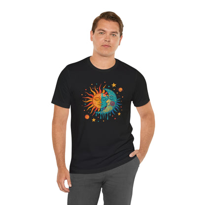 Sun & Moon Boho Graphic Tee — Celestial Retro Sunface T-Shirt