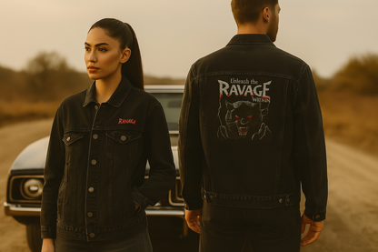 "Unleash the Ravage Within" Embroidered Denim Jacket – Bold Unisex Streetwear for Men & Women | Fall Fashion Layer | Edgy Gift Idea