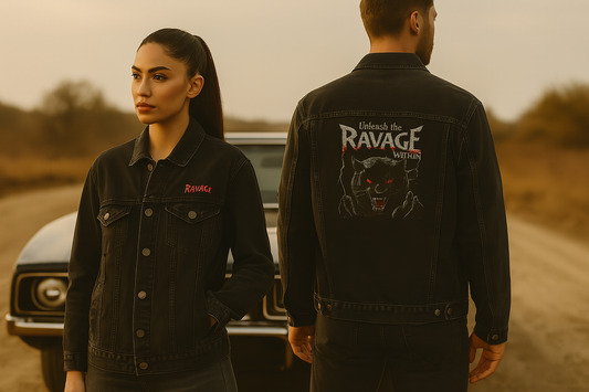 "Unleash the Ravage Within" Embroidered Denim Jacket – Bold Unisex Streetwear for Men & Women | Fall Fashion Layer | Edgy Gift Idea
