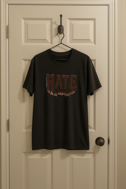 HATE Graphic Tee – Bold Gothic Streetwear T-Shirt, Edgy Unisex Design, Dark Aesthetic Fashion for Men & Women