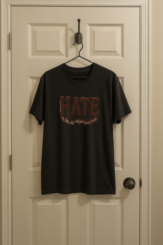 HATE Graphic Tee – Bold Gothic Streetwear T-Shirt, Edgy Unisex Design, Dark Aesthetic Fashion for Men & Women