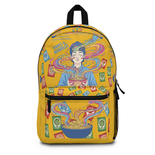 Vibes and Noodles Backpack – Vibrant Foodie Design, Unisex School Bag, Fun Gift for Students & Food Lovers, Everyday Casual Use