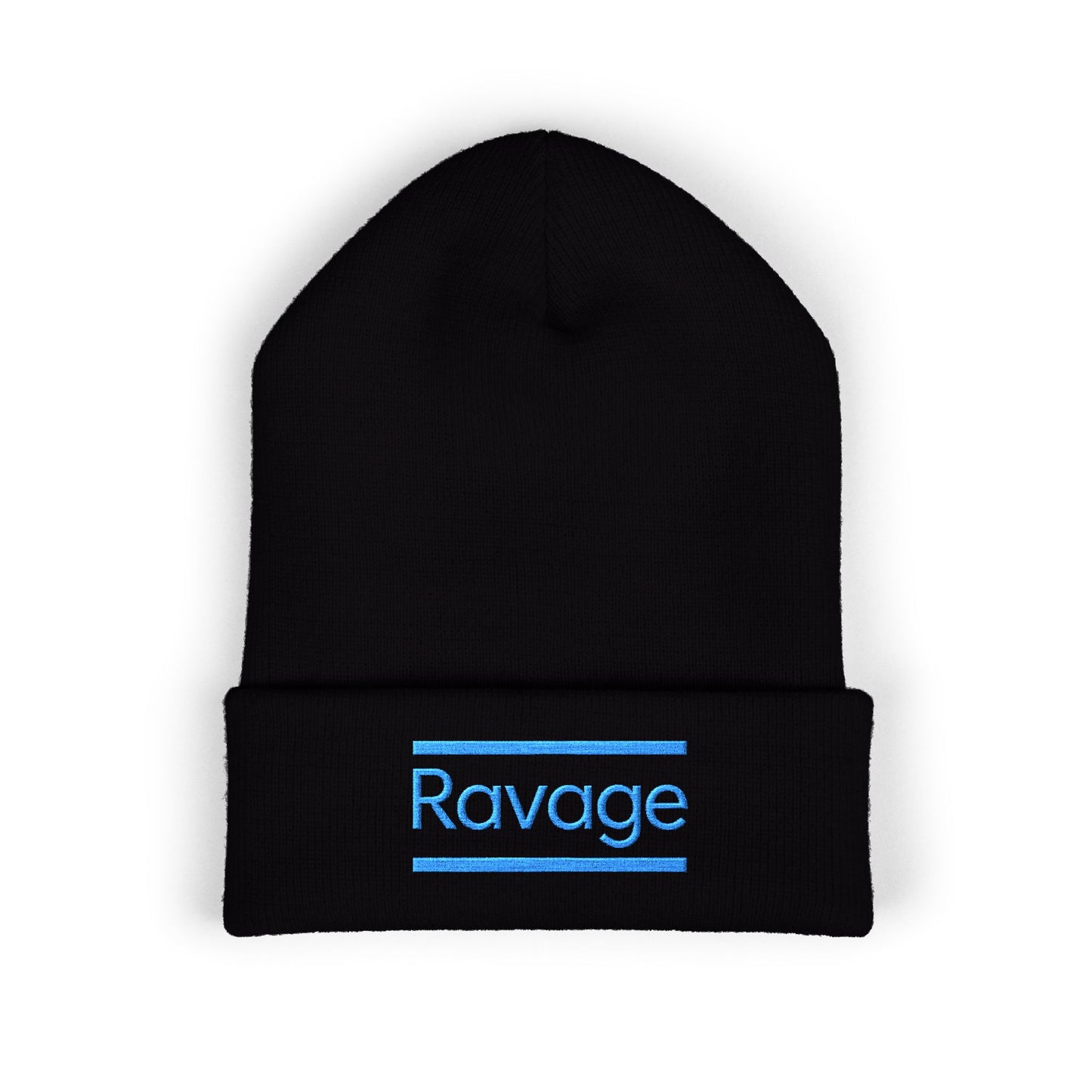 Ravage Embroidered Cuffed Beanie | Light Blue Logo Knit Hat