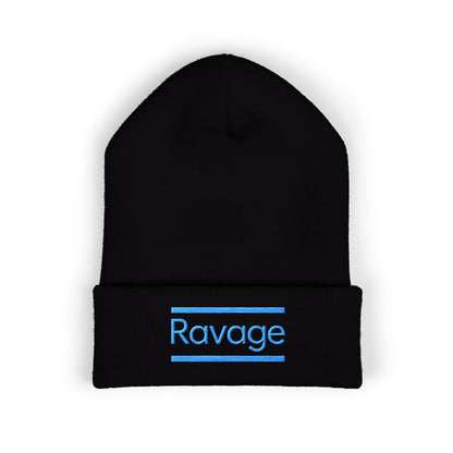Ravage Embroidered Cuffed Beanie | Light Blue Logo Knit Hat
