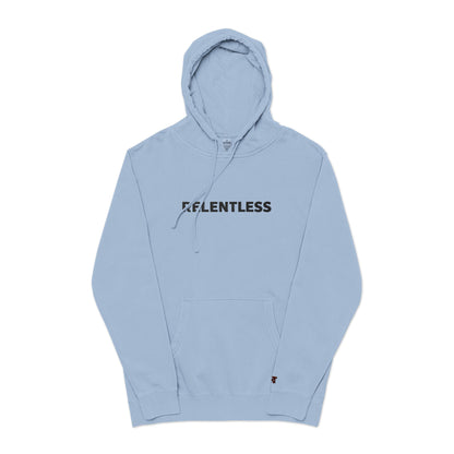 Relentless Hoodie — Embroidered Pigment-Dyed Olive Motivational Pullover