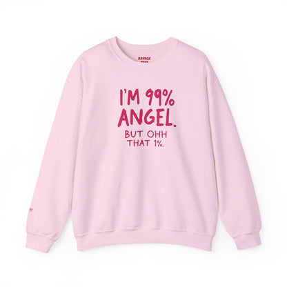 99% Angel Sweatshirt, Funny Crewneck, Gift for Friends, Cute Sweatshirt, Cozy Casual Wear, Humor Apparel, Unique Gift Idea